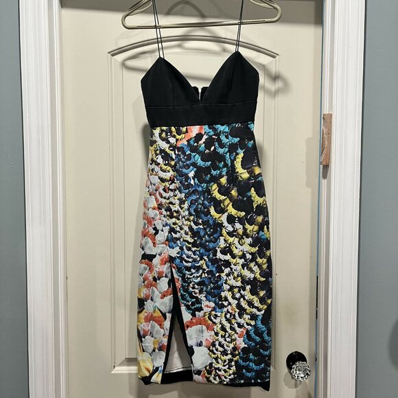NICHOLAS Spaghetti Strap Sweetheart Printed Midi Dress Abstract Black Multi/0 - Picture 2 of 7